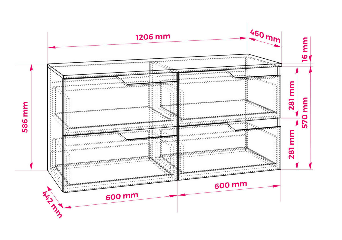 BADEZIMMERSCHRANK: Schwarz / Eiche Craft, 120 (2 x 60) x 46 x 58 cm - Eichefarben/Schwarz, Holzwerkstoff (120/58/46cm) - 3XE LIVING