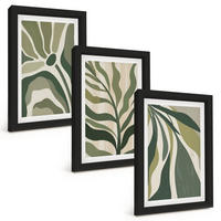 BILDER SET 3er Set - 20x30 cm Schwarzer Rahmen - Illustrationen gemalter grüner Blätter - Schwarz, Kunststoff (20/30cm) - TULUP
