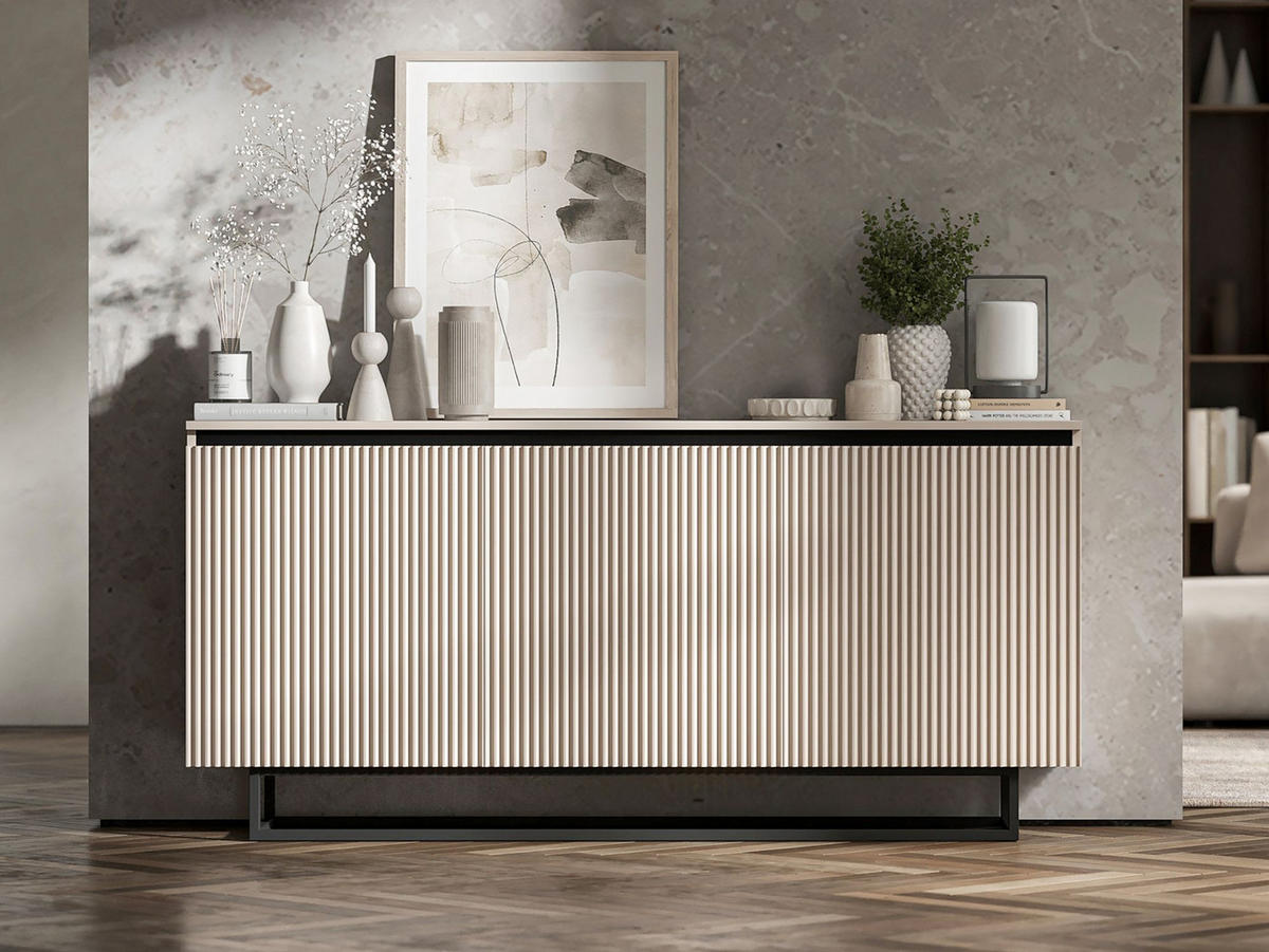 SIDEBOARD Selene 3D Kachmir Matt mit metallrahmen Glamour 167 cm - Kaschmir/Schwarz, Holzwerkstoff/Metall (167/79/35cm) - Meble Lindner