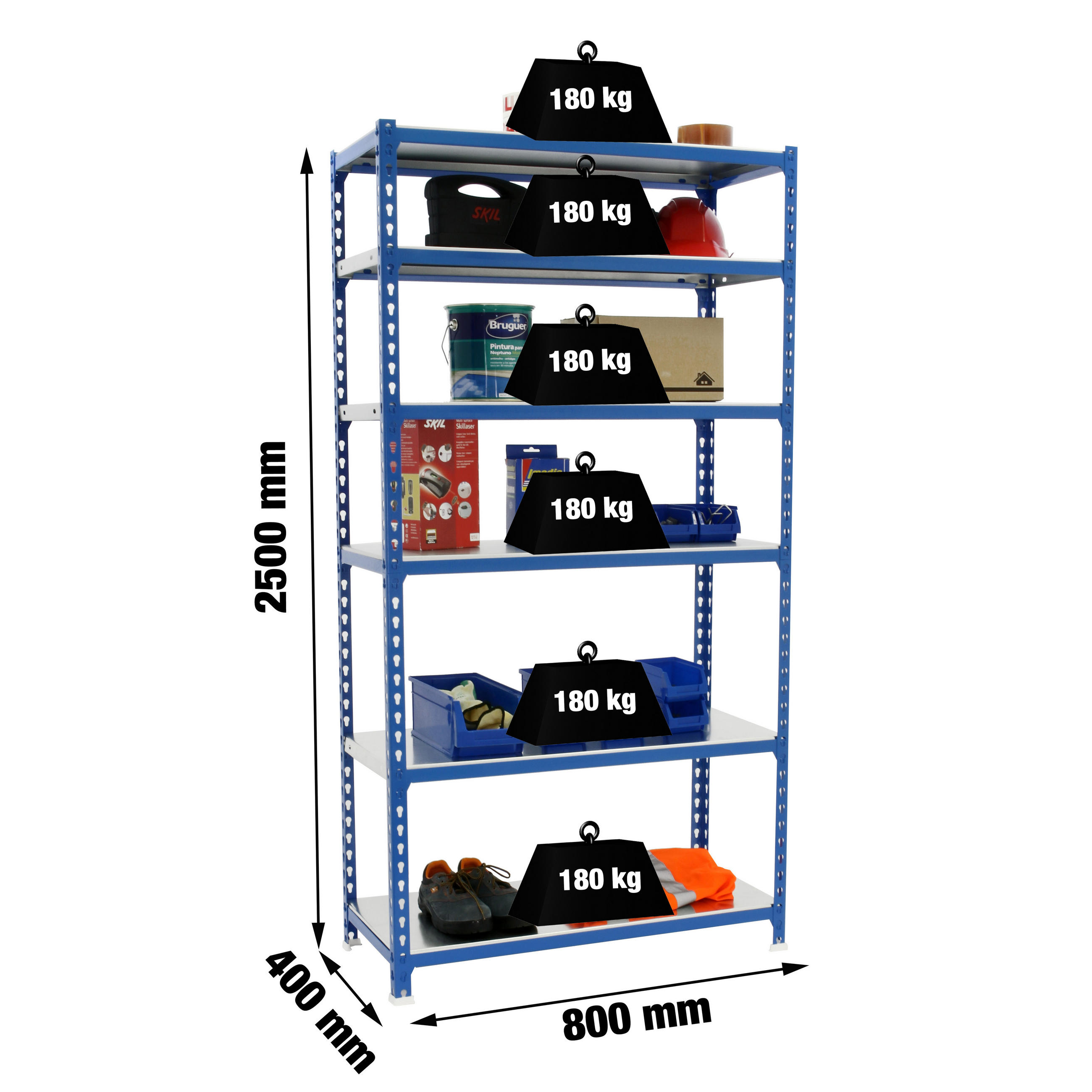 SCHWERLASTREGAL Giant Metal Shark HxBxT 250 x 80 x 40 cm Fachlast 180 kg Blau - Blau, Metall (80/250/40cm) - PROREGAL
