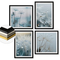 WANDBILDER 4er-Set - 50x50 cm & 40x60 cm Schwarzer Rahmen - Tautropfen auf Löwenzahn - Schwarz, Kunststoff (50/50cm) - ArtPrintCave