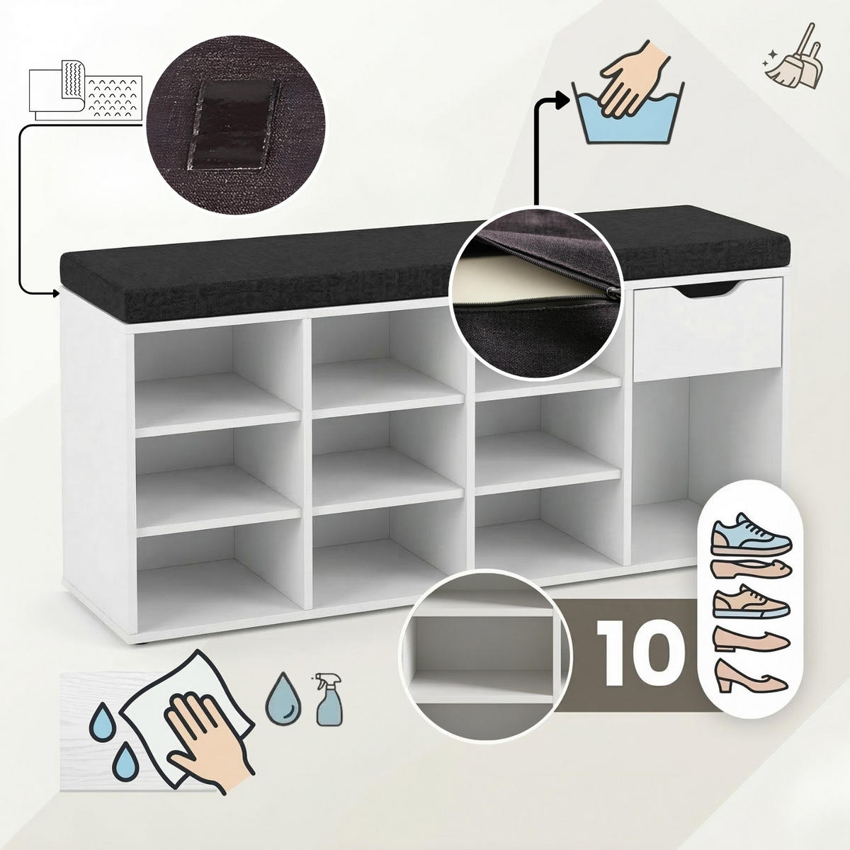 SCHUHSCHRANK Kado 104/50/30 cm Sitzbank - Weiß, Holzwerkstoff (104/50/30cm) - BOXIMO
