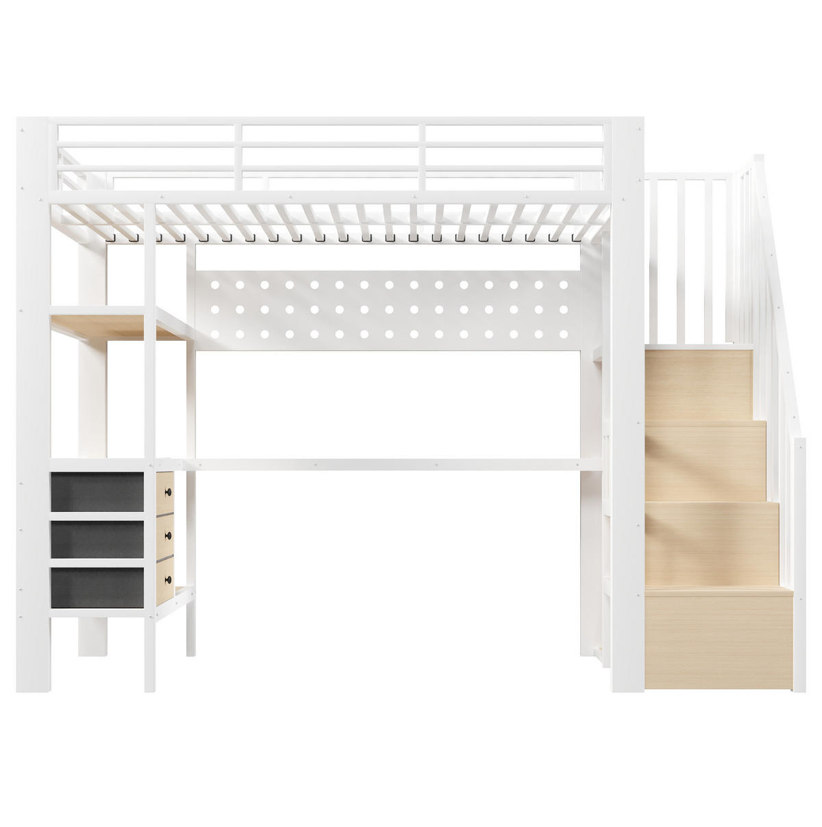 HOCHBETT 90/200 cm weiß aus Metall und MDF mit Schreibtisch - Weiß, Holzwerkstoff (90/200cm) - OKWISH