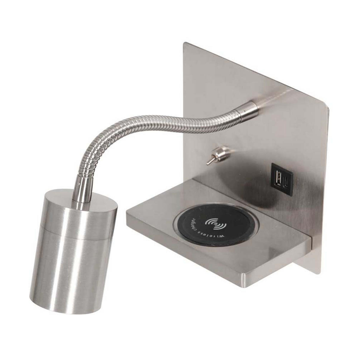 LED WANDLEUCHTE Metall Stahl Grau schwenkbar Ladestation - Silberfarben, Metall (30/16/16cm)