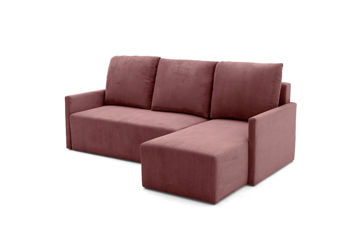 ECKSOFA GARDA L Links mit Schlaffunktion 132x198 Cord Rosa - Pink/Schwarz, Holz/Kunststoff (209/145cm) - NACANAPA