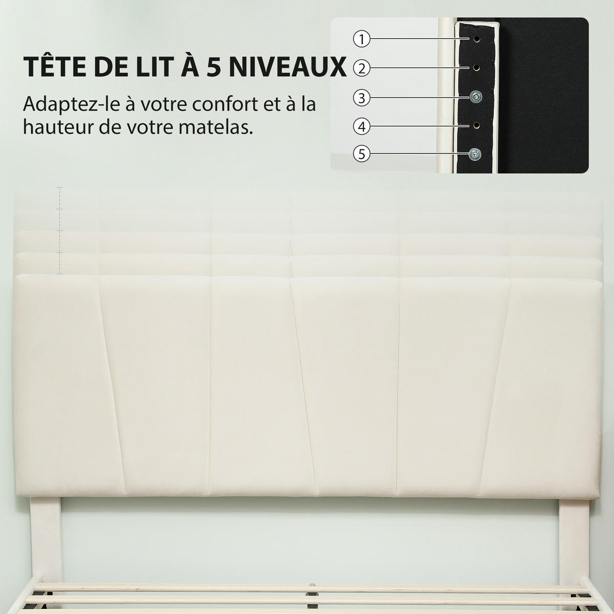 BETT 140x190 cm DE-14640 mit verstellbarem Kopfteil Creme - Creme, Metall (140/190cm) - ComfortXL
