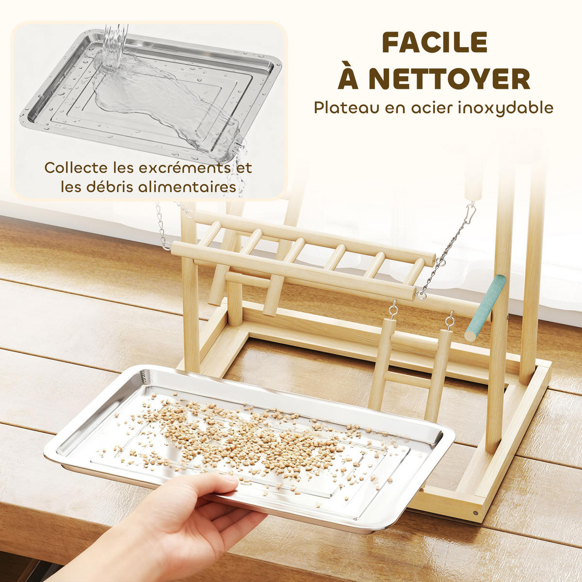 VOGELSPIELPLATZ DE-17841 4 Ebenen mit Leiter & Schaukel Natur - Naturfarben, Holz (38/95/48cm) - ComfortXL