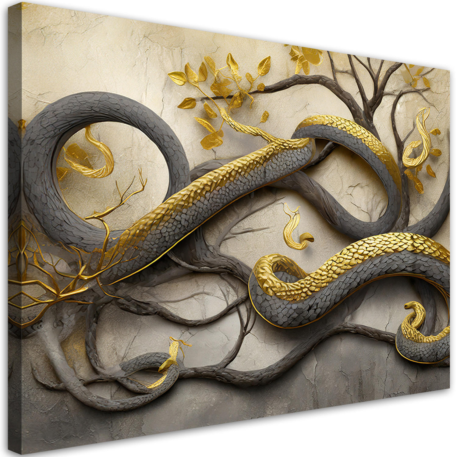 WANDBILD gold schlange zweig abstrakt - Goldfarben, Textil (60/40cm) - Feeby