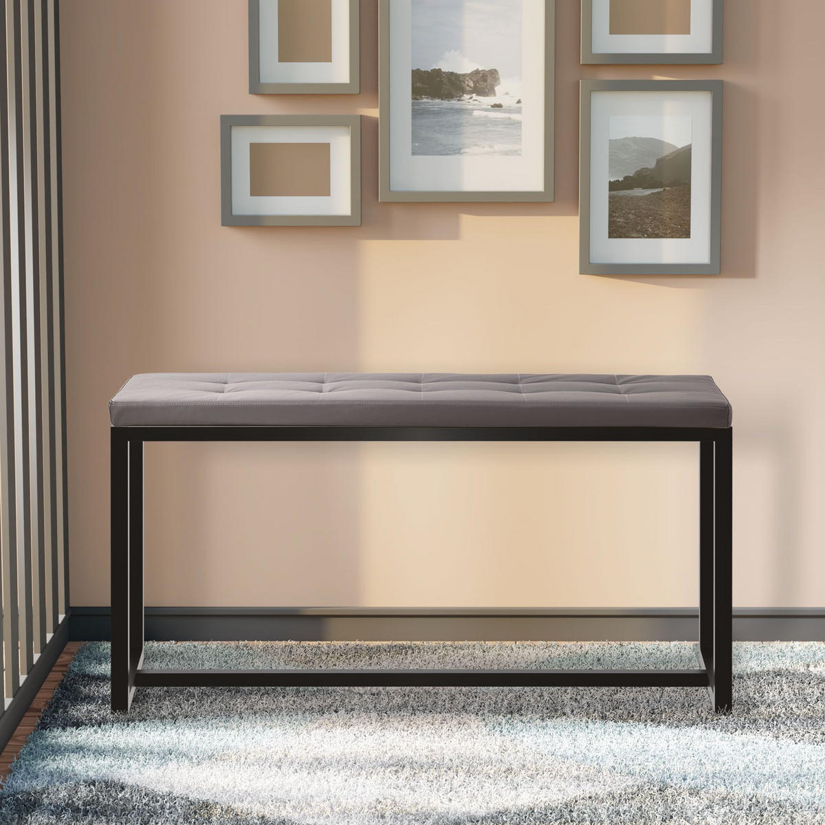 SITZBANK 100/40 cm Kunstleder schwarz - Schwarz, Textil/Metall (100/48/40cm) - CLP