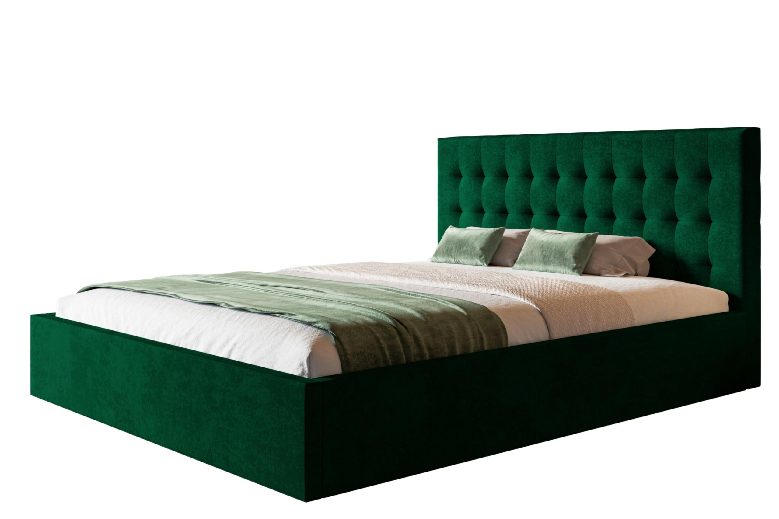 BETT 140x200 - Polsterbett mit Bettkasten und Metallrahmen - Modern Betten - Glatter Kronos-Stoff- Kollektion Rio, Grün - Grün, Holz/Textil (140/200cm) - Alpi-Möbel