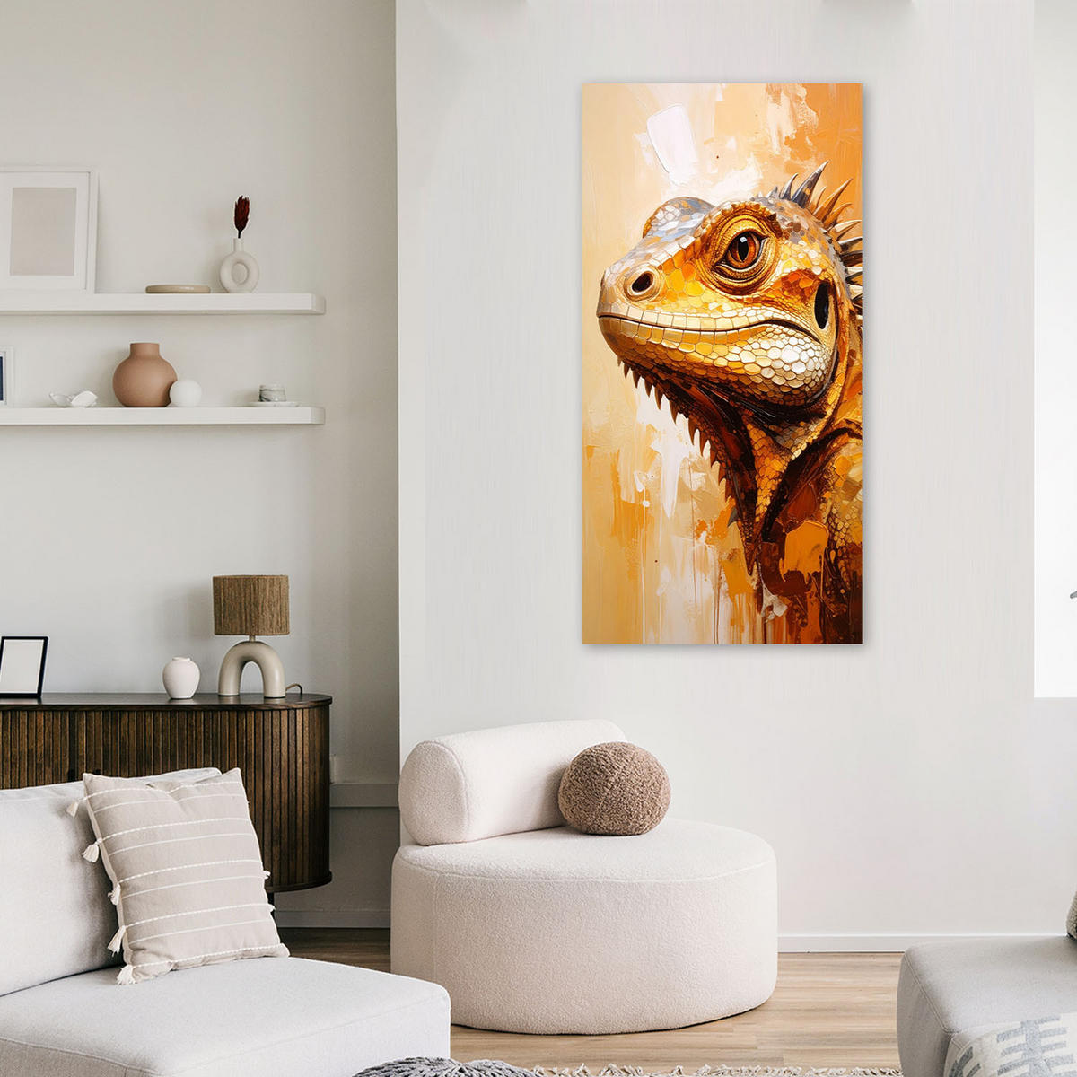 LEINWANDBILD Eidechsenkopf-Reptilien 40x80cm - Beige, Textil (40/80cm) - Feeby