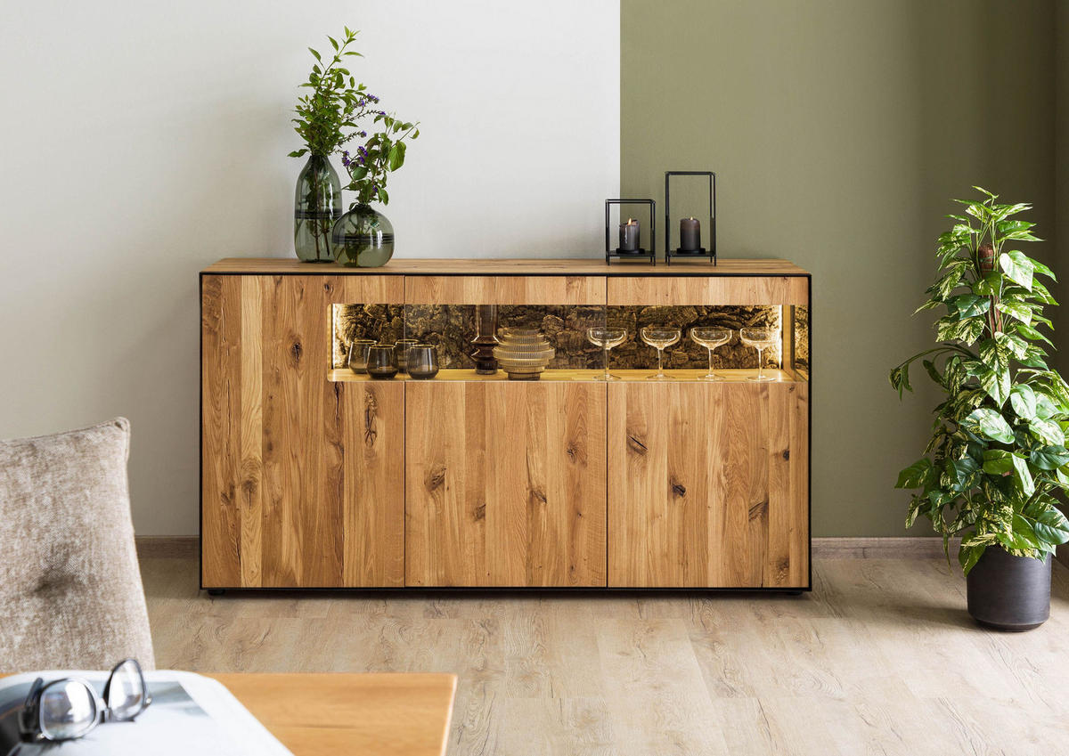 SIDEBOARD Wildeiche 160x45x87 natur geölt STARNBERG #15 - Naturfarben, Holz (160/87/45cm) - Massivmoebel24