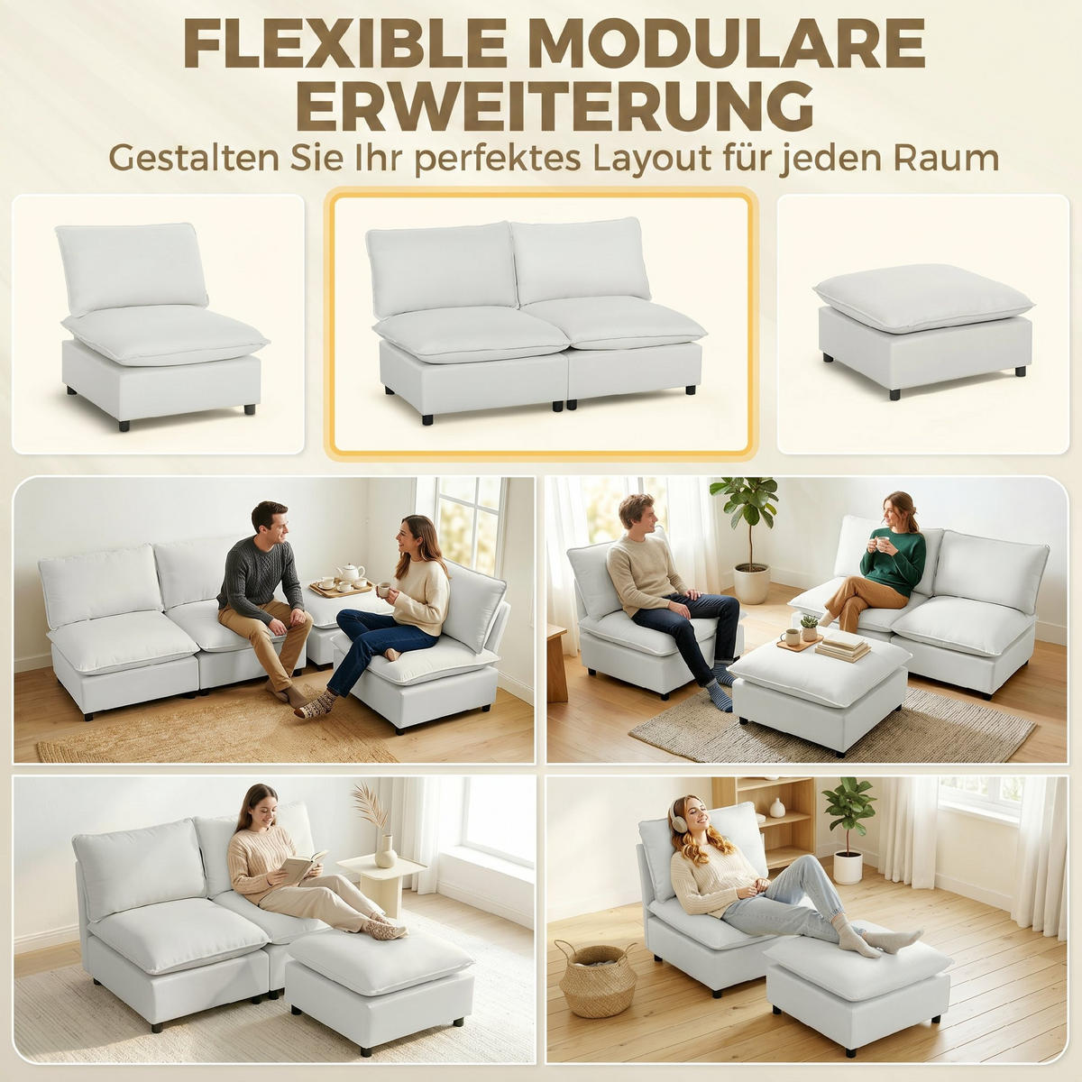 2-SITZER-SOFA DE-06595 mit Kunstleder & dicken Kissen Grau - Grau, Holz/Textil (146/78/85cm) - ComfortXL