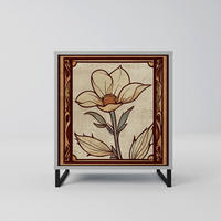 SIDEBOARD TIMELESS FLORA, Grau, 57,5x42x67,5 cm, Schwarze Metall-Rahmenfüße - Multicolor/Schwarz, Holzwerkstoff/Metall (57.5/67.5/42cm) - SpaceRebels