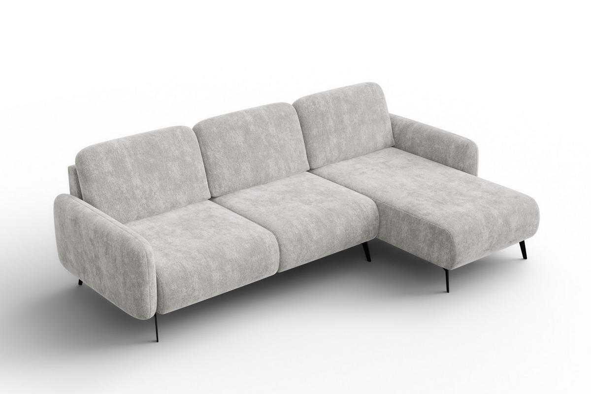 ECKSOFA FEBE 4-Sitzer RECHTS, hellgrauer Chenille-Stoff - Hellgrau/Schwarz, Holz/Textil (264/157cm) - Wozimo