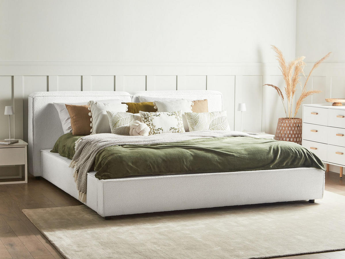 POLSTERBETT mit Lattenrost 180x200 cm Weiß Linards - Weiß, Textil (180/200cm) - Beliani