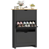 SCHUHSCHRANK Schwarz Eiche Spanplatte mit 3 Klappen platzsparend 1 Stück - Schwarz, Holz (72/112/26cm) - PANGIVO