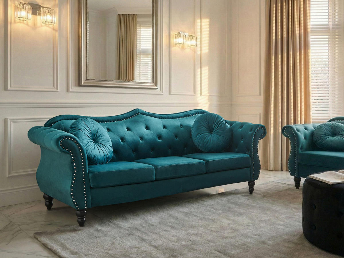 3-SITZER-SOFA Samtstoff Blaugrün Skien - Jadegrün, Textil (204/86/78cm) - Beliani