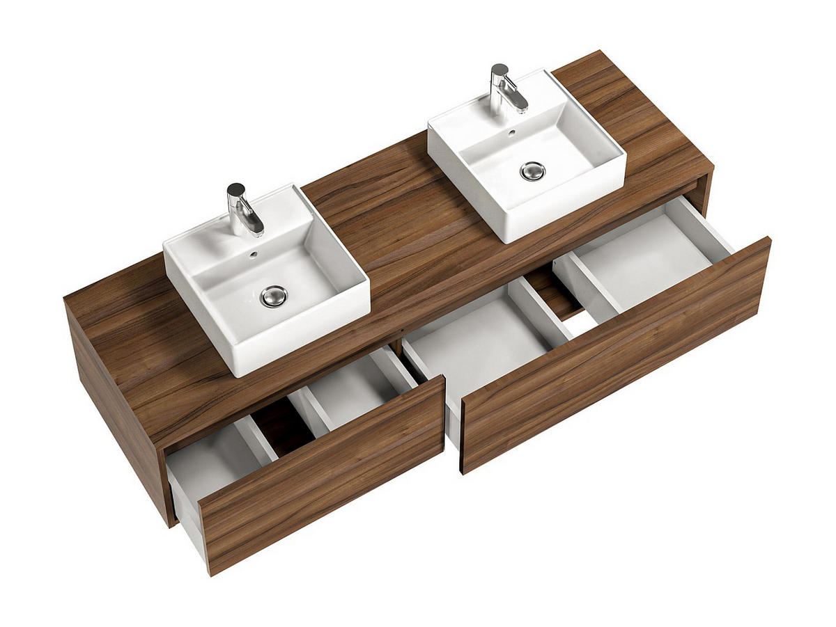 DOPPELWASCHTISCH - 150cm x 47cm - Holzspan - naturfarben dunkel - ISAURE - Naturfarben, Holz (150/32/47cm) - Vente-Unique