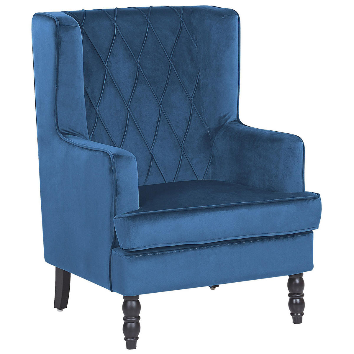 SESSEL Samtstoff blau plus Hocker Sandset - Blau, Textil (72/103/75cm) - Beliani