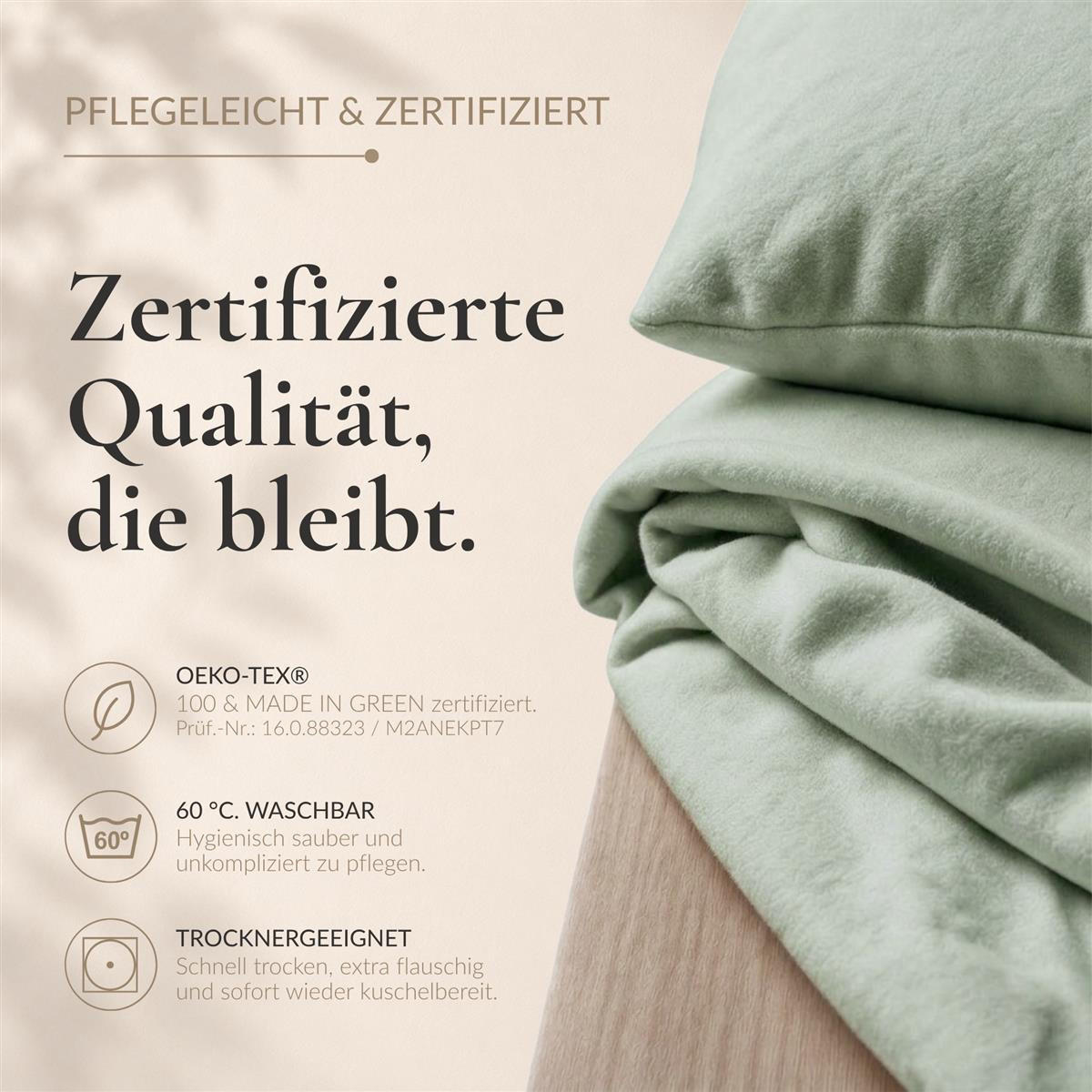 BIBER-KISSENBEZÜGE 40x40 2er Set - Made in Germany! Kuschelig warmer Flanell Kissenbezug aus 100% Baumwolle - Salbeigrün - Salbeigrün, Textil (40/40cm) - Carpe Sonno
