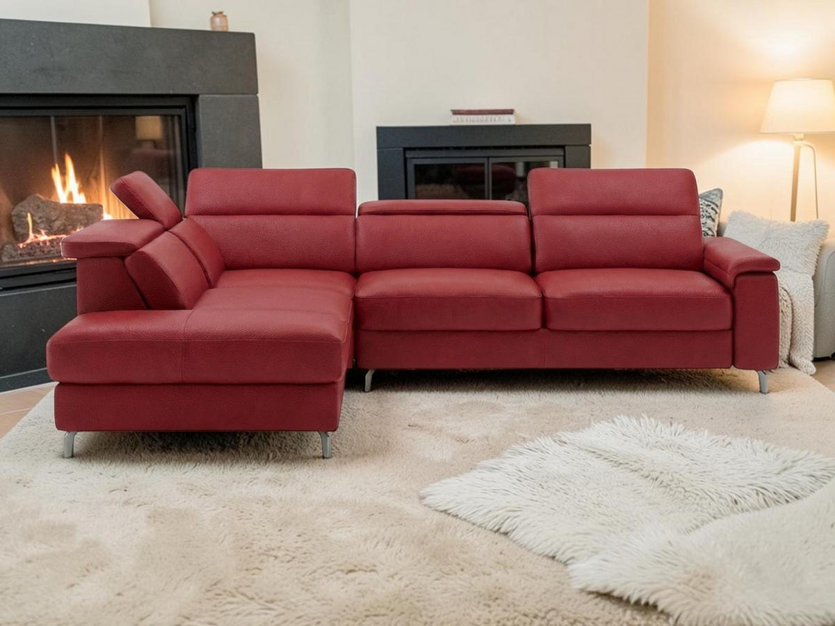 ECKSOFA Ambassador Echtleder Rot - Rot, Leder/Metall (224/272cm)