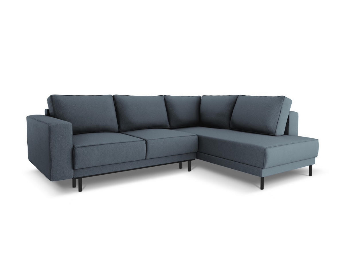 AUSKLAPPBARES-ECKSOFA rechts Caro aus strukturiertem Stoff blau 5 Sitzplätze - Blau, Textil (187/247cm) - Micadoni