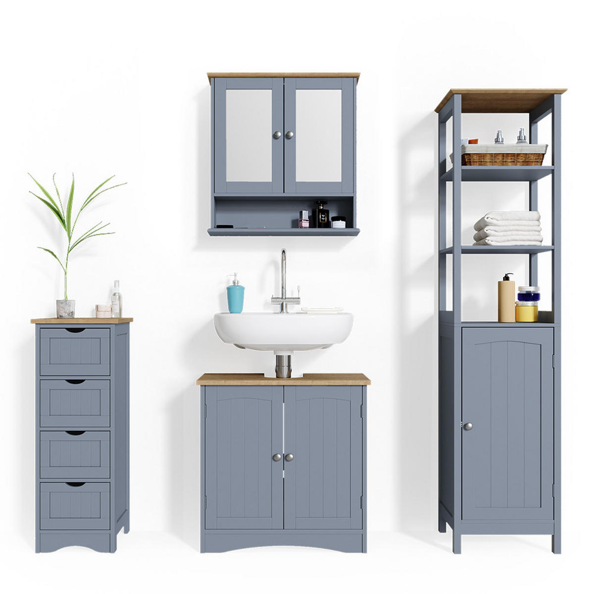BADMÖBEL-SET Bianco Grau 4 Teile - Grau, Holzwerkstoff (60/60/30cm) - Vicco