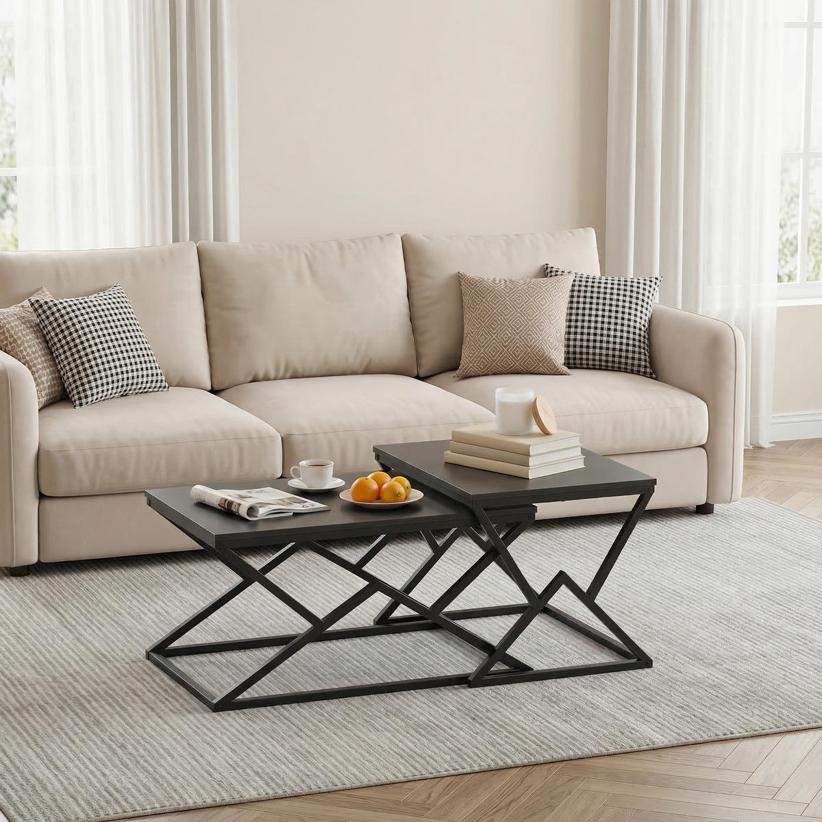 COUCHTISCH mit Holzplatte und Metallgestell, Schwarz - Schwarz, Metall (50/80/40cm)