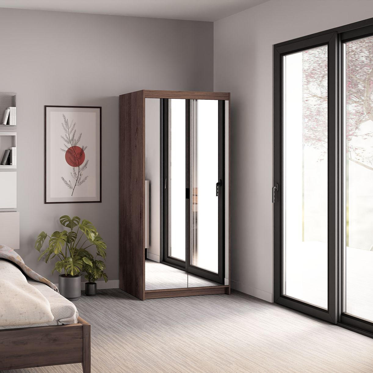 DREHTÜRENSCHRANK ELENORA 89,7/190,5/53cm 2-türig mit Spiegel Braun - Braun, Holzwerkstoff (89.7/190.5/53cm) - MASSENO