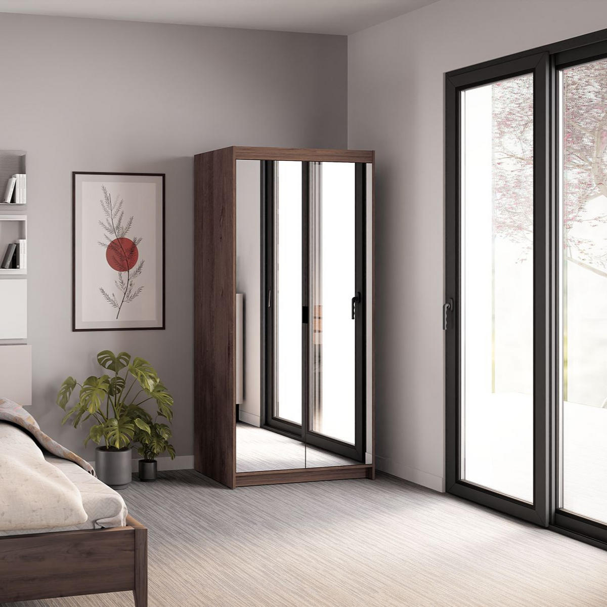 DREHTÜRENSCHRANK ELENORA 89,7/190,5/53cm 2-türig mit Spiegel Braun - Braun, Holzwerkstoff (89.7/190.5/53cm) - MASSENO