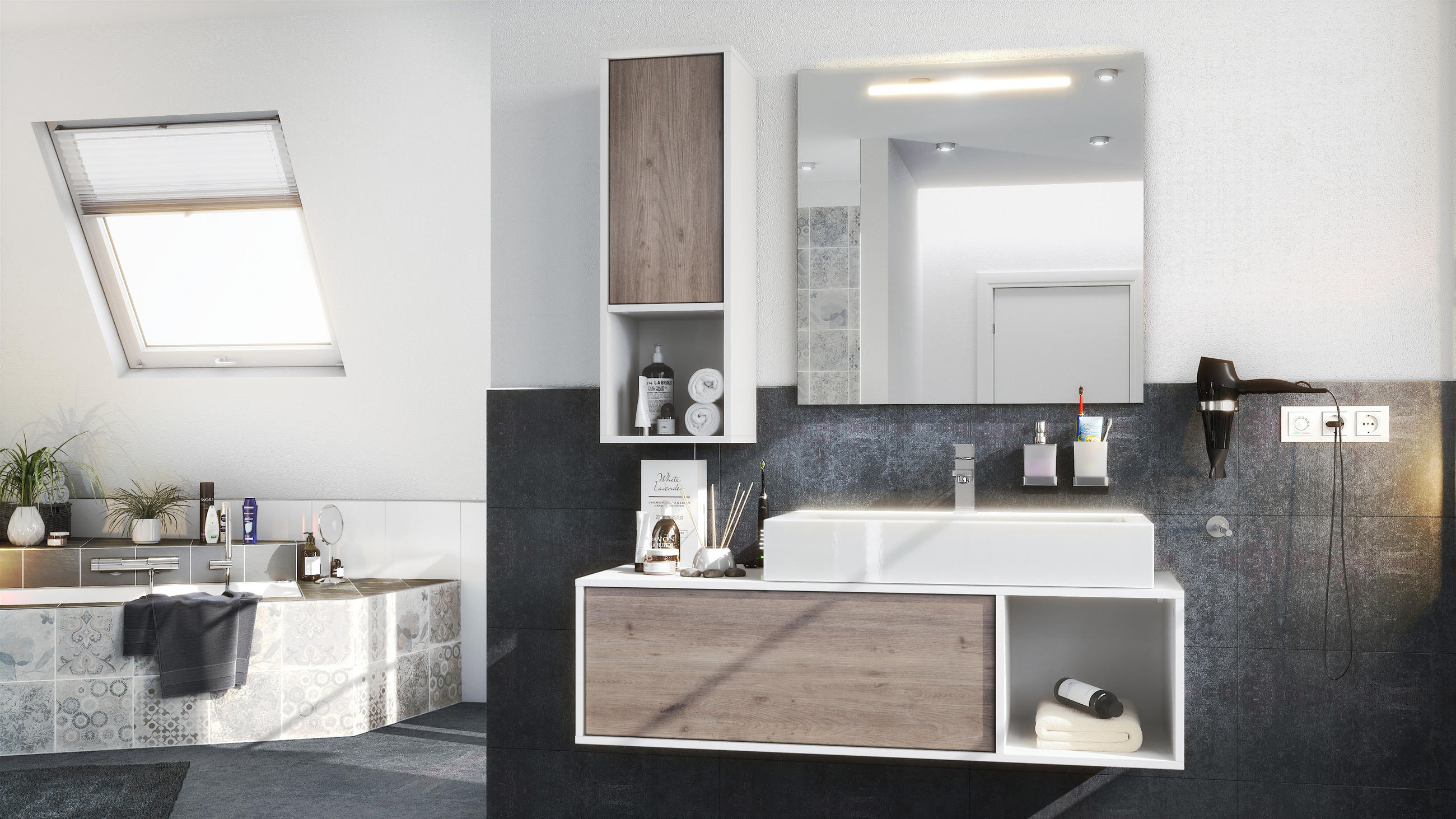 BADMÖBELSET La Costa Fronten in Eiche Nordic - Silbereichenfarben, Holzwerkstoff (126.5/190/46cm) - Vladon
