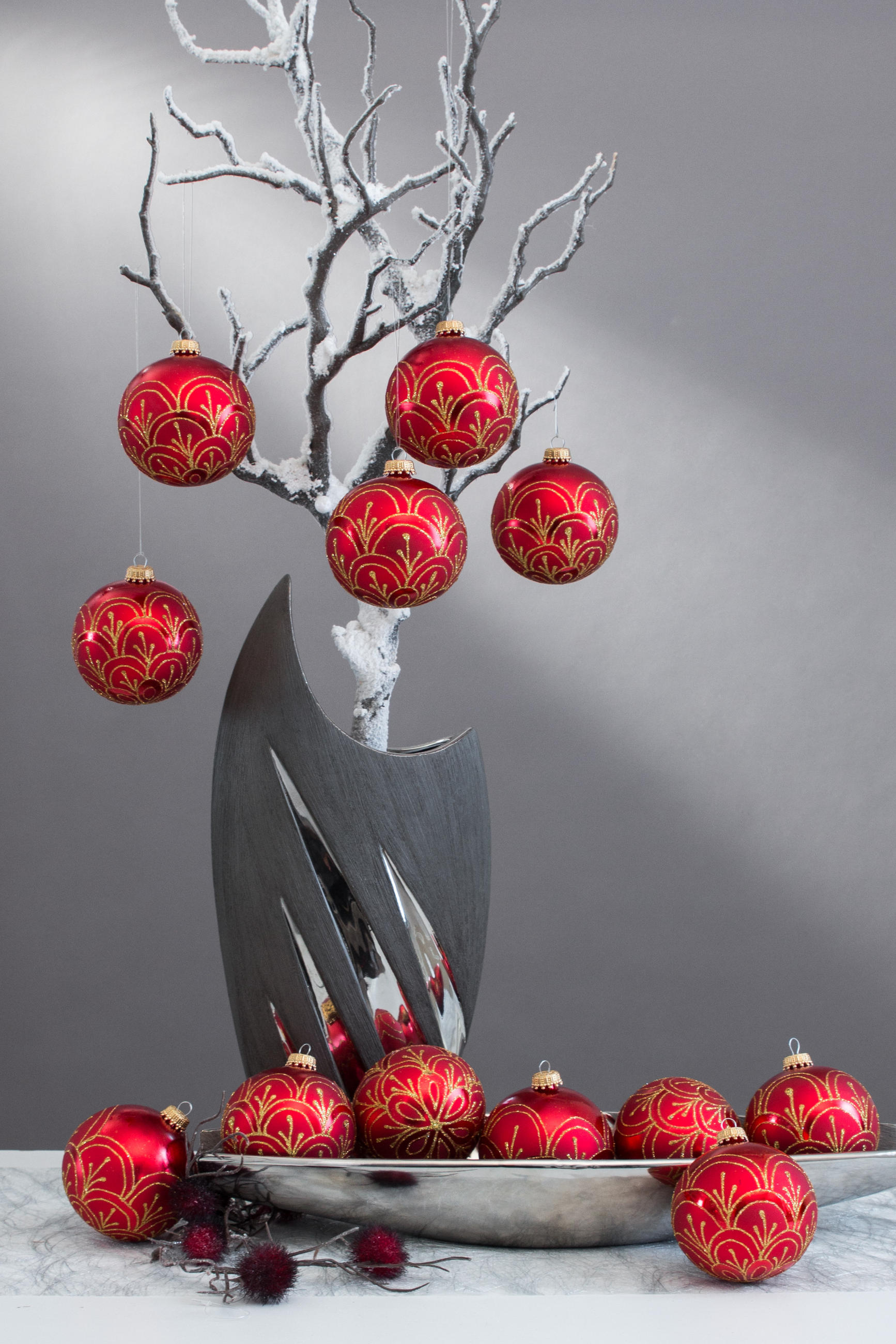 CHRISTBAUMKUGELN Sprossenland Rot 8cm (Glas / 6 Stk.) - Rot, Glas (8/8/8cm) - Krebs Glas Lauscha