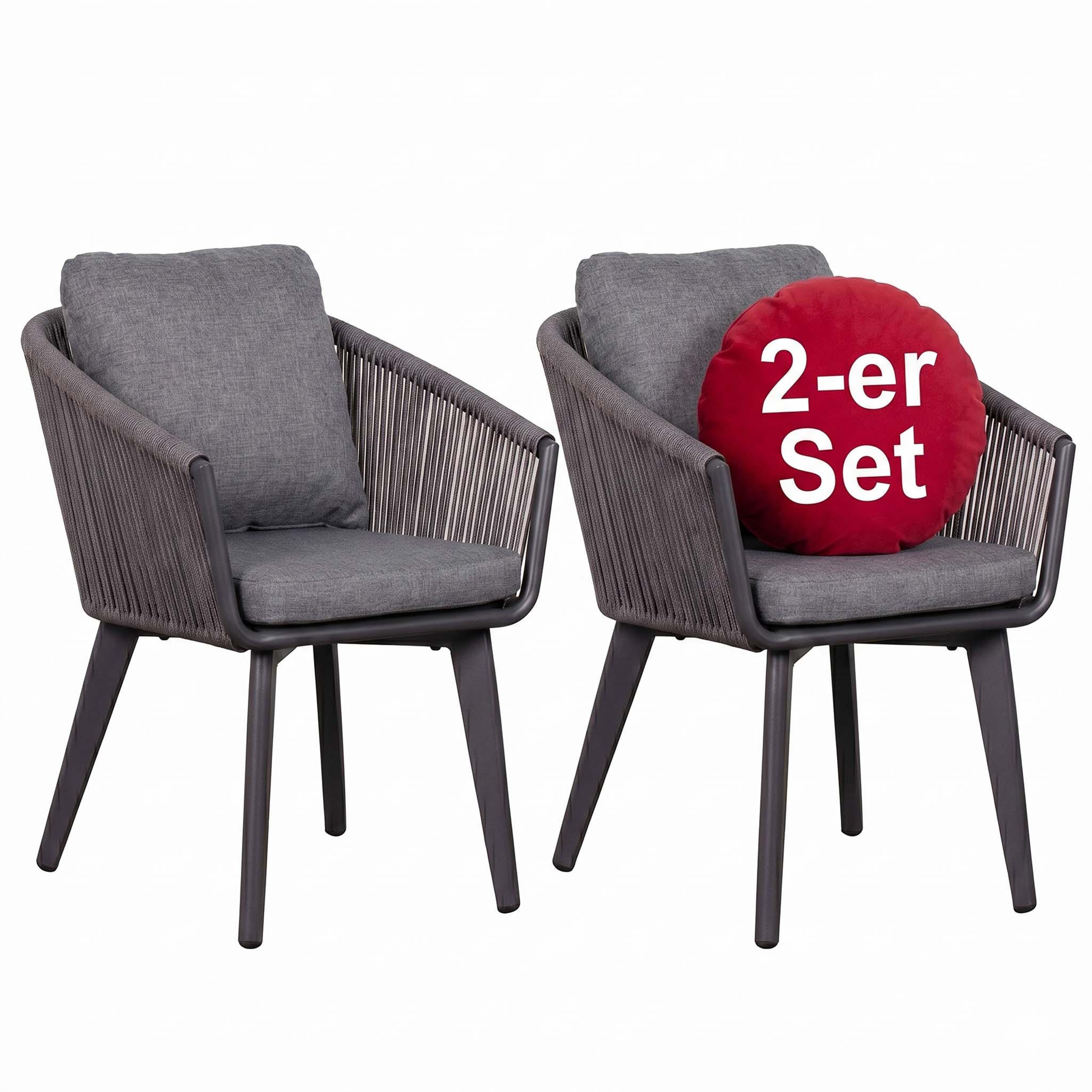 GARTENSTÜHLE 2er Set Cadiz - Grau, Metall (63/78/58cm) - Mr. Deko