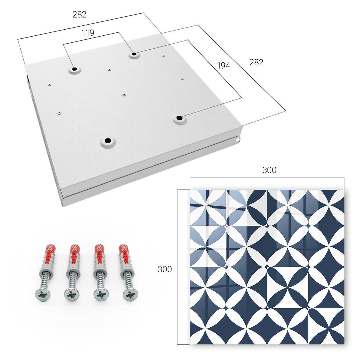 SCHLÜSSELBOX Weiß 30x30 cm – Türöffnung nach rechts - Geometrische Eleganz - Dunkelblau, Metall (30/30/5cm) - TULUP