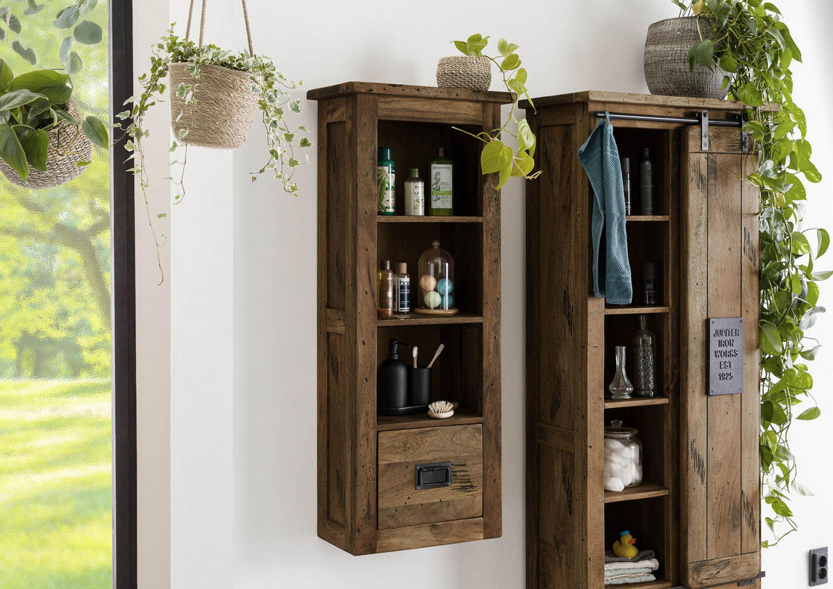 HÄNGESCHRANK Mango 50x26x120 braun lackiert RAILWAY #480 - Braun, Holz (50/120/26cm) - Massivmoebel24