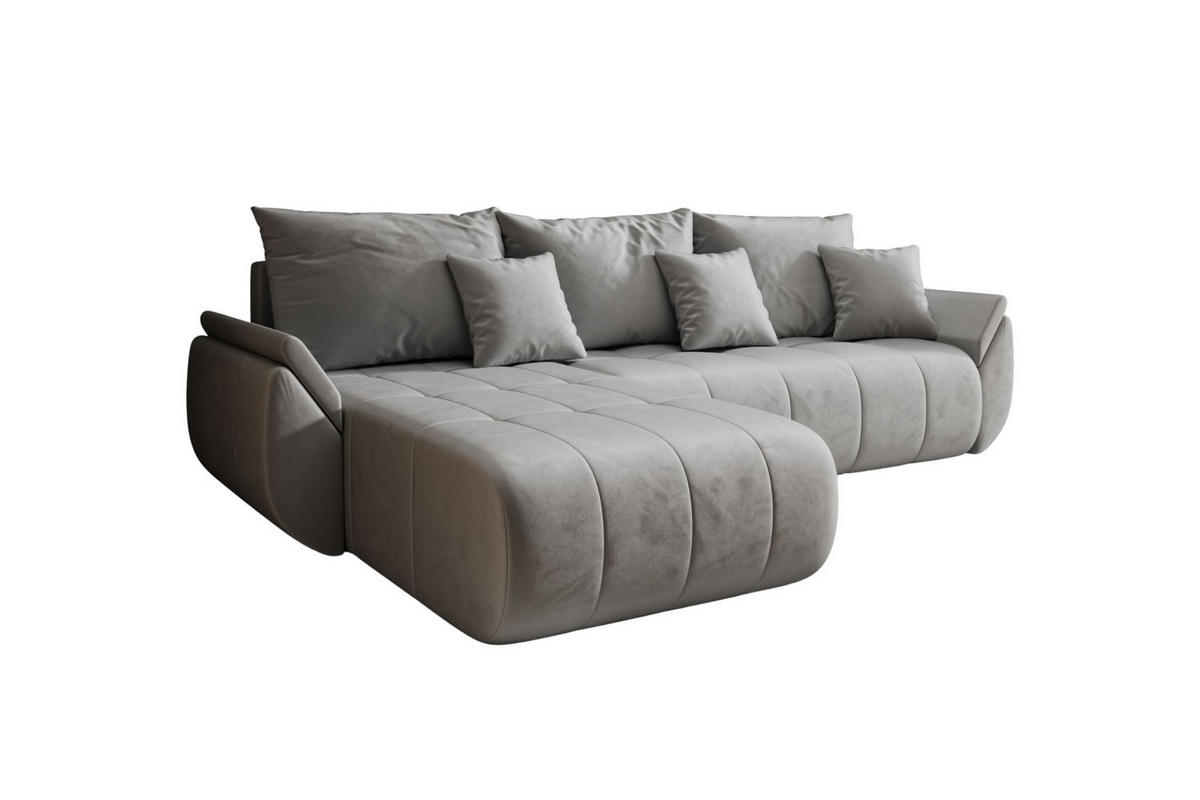 ECKSOFA Mit Schlaffunktion Und Bettkasten TOKYO, Stoff MONOLITH, Hellgrau, Links - Hellgrau, Holz (280/190cm) - Kaiser Möbel