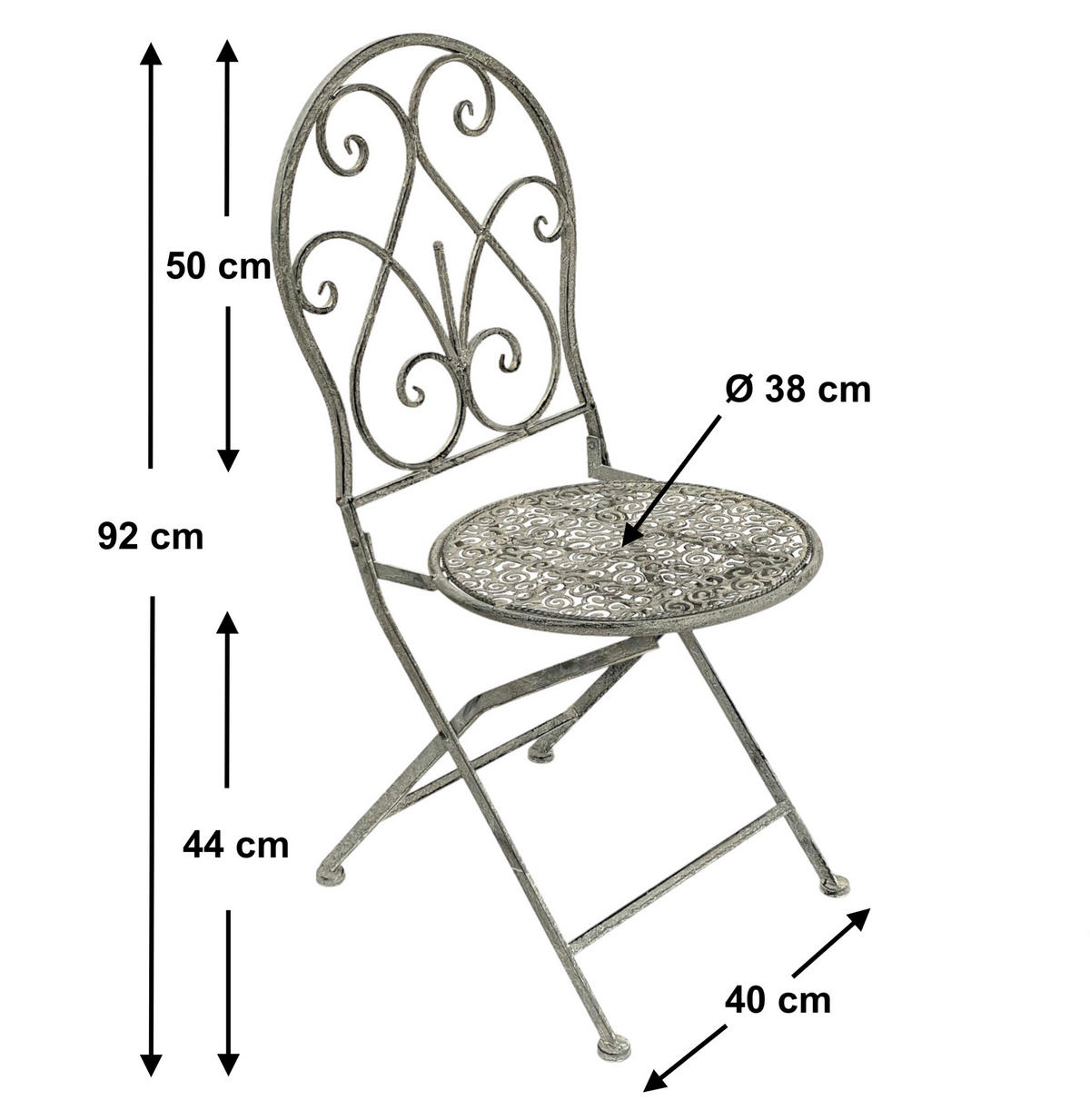 GARTENSTUHL Metall Grau Weiß 96127 - Grau, Metall (40/92/14cm) - DanDiBo