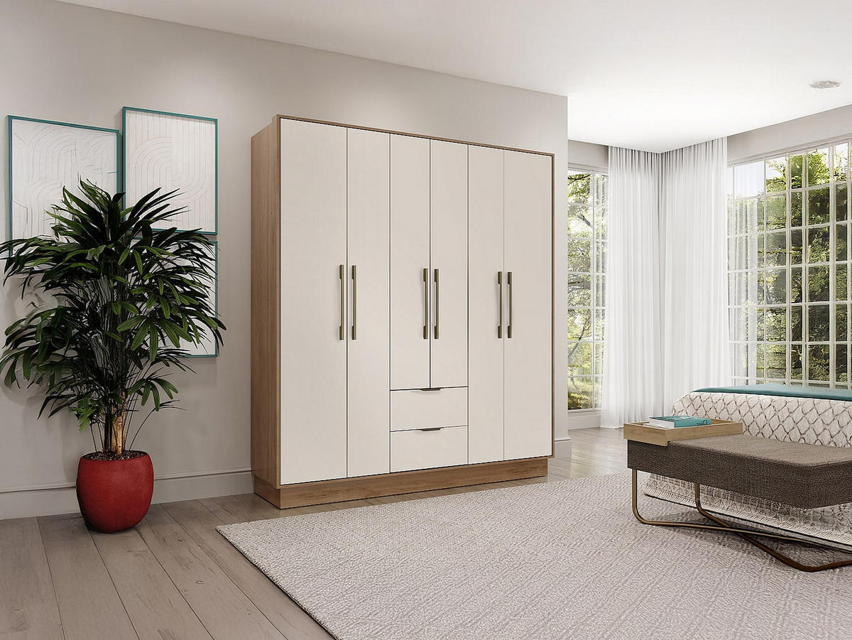 KLEIDERSCHRANK - 162 cm x 46.5 cm - holz - beige, naturfarben hell Feova - Beige/Naturfarben, Holz (162/182/46.5cm) - Vente-Unique