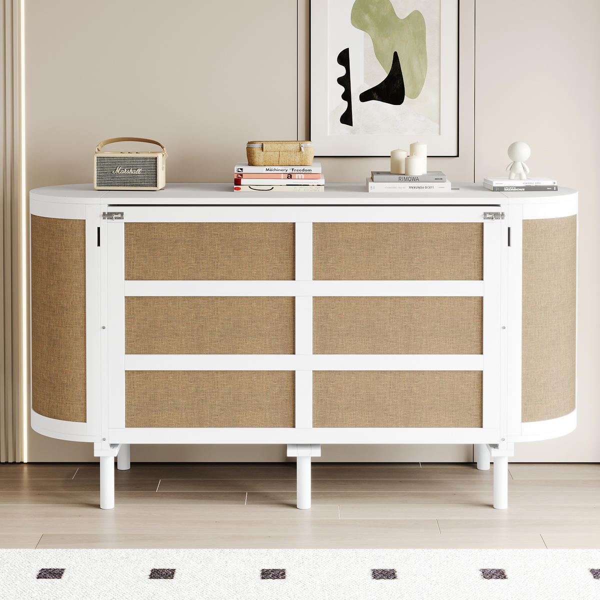 KLAPPBETT 140/200 cm Weiß Rattan-Design mit Lattenrost und Stauraum - Weiß, Holzwerkstoff (140/200cm) - OKWISH