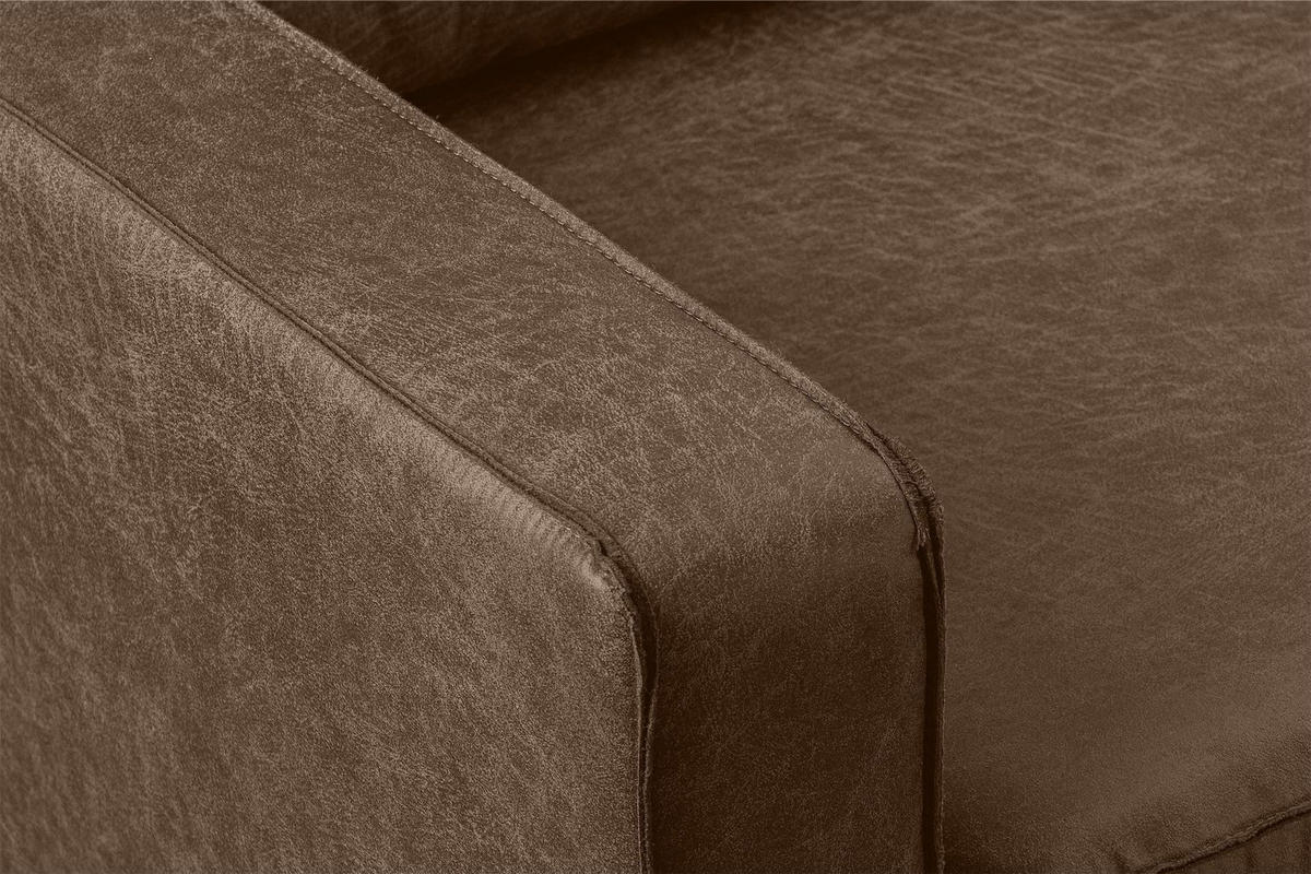 ECKSOFA-RECHTS INVIA mit Armlehnen vintage, Lederoptik-Stoff, dunkelbraun - Dunkelbraun/Schwarz, Textil (234/160cm) - KONSIMO®