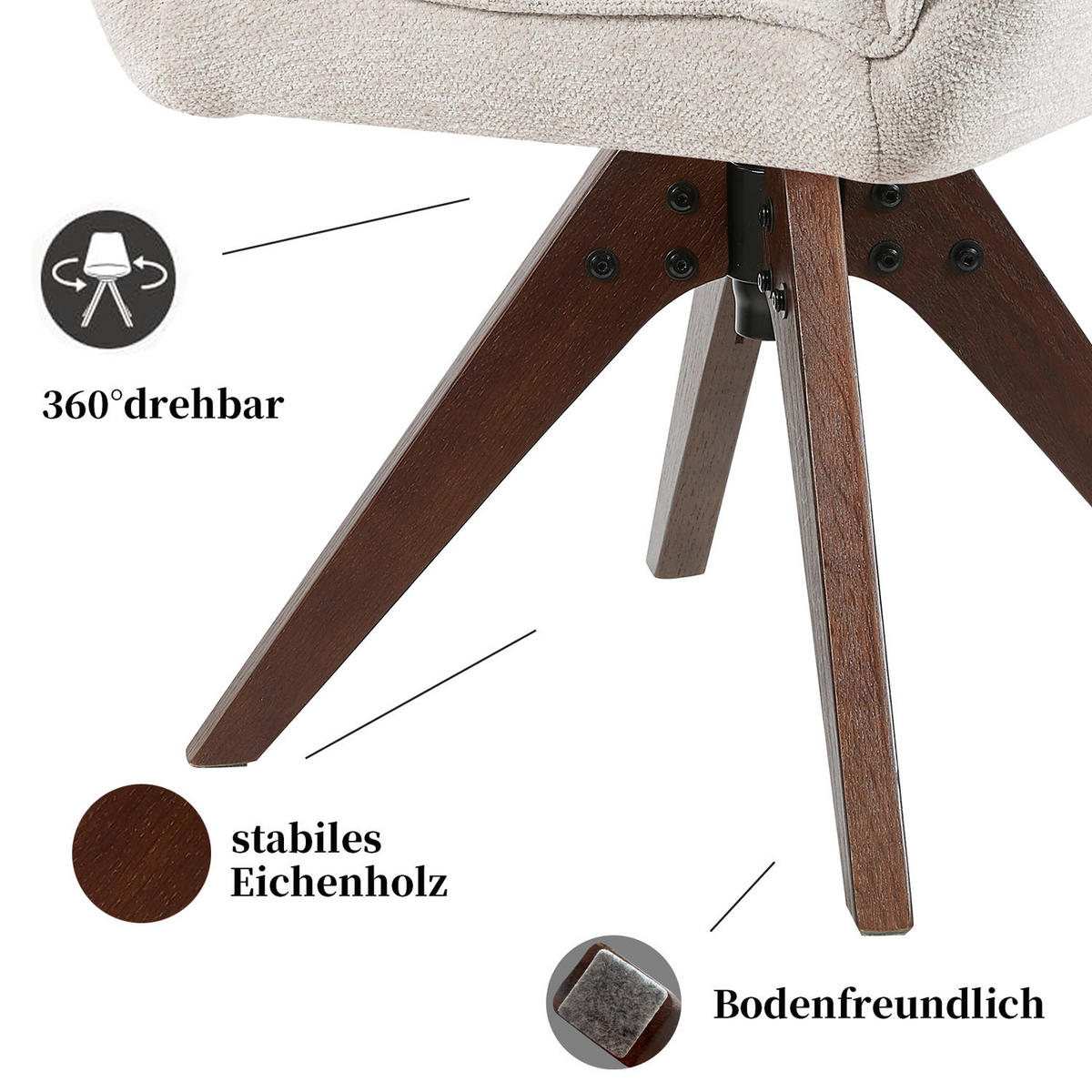 DREHSTUHL Mika-Lio 2er-Set - Nussbaumfarben/Creme, Eichenholz/Holz (60/88/68cm) - DUBI Möbel