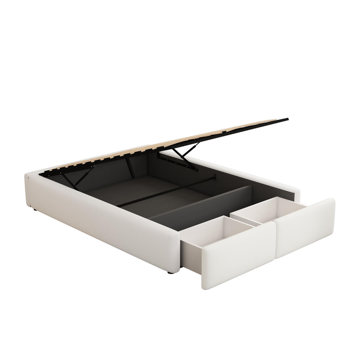 POLSTERBETT 140/200 cm Weiß mit hydraulischer Lagerung und 2 Schubladen - Weiß, Textil (140/200cm) - OKWISH