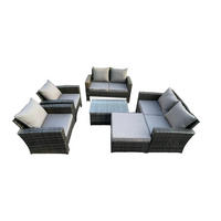GARTENSOFA STUHL SET MIT COUCHTISCH HOCKER Polyrattan Dunkelgrau Gemischt 7-Sitzer - Dunkelgrau, Metall - Fimous