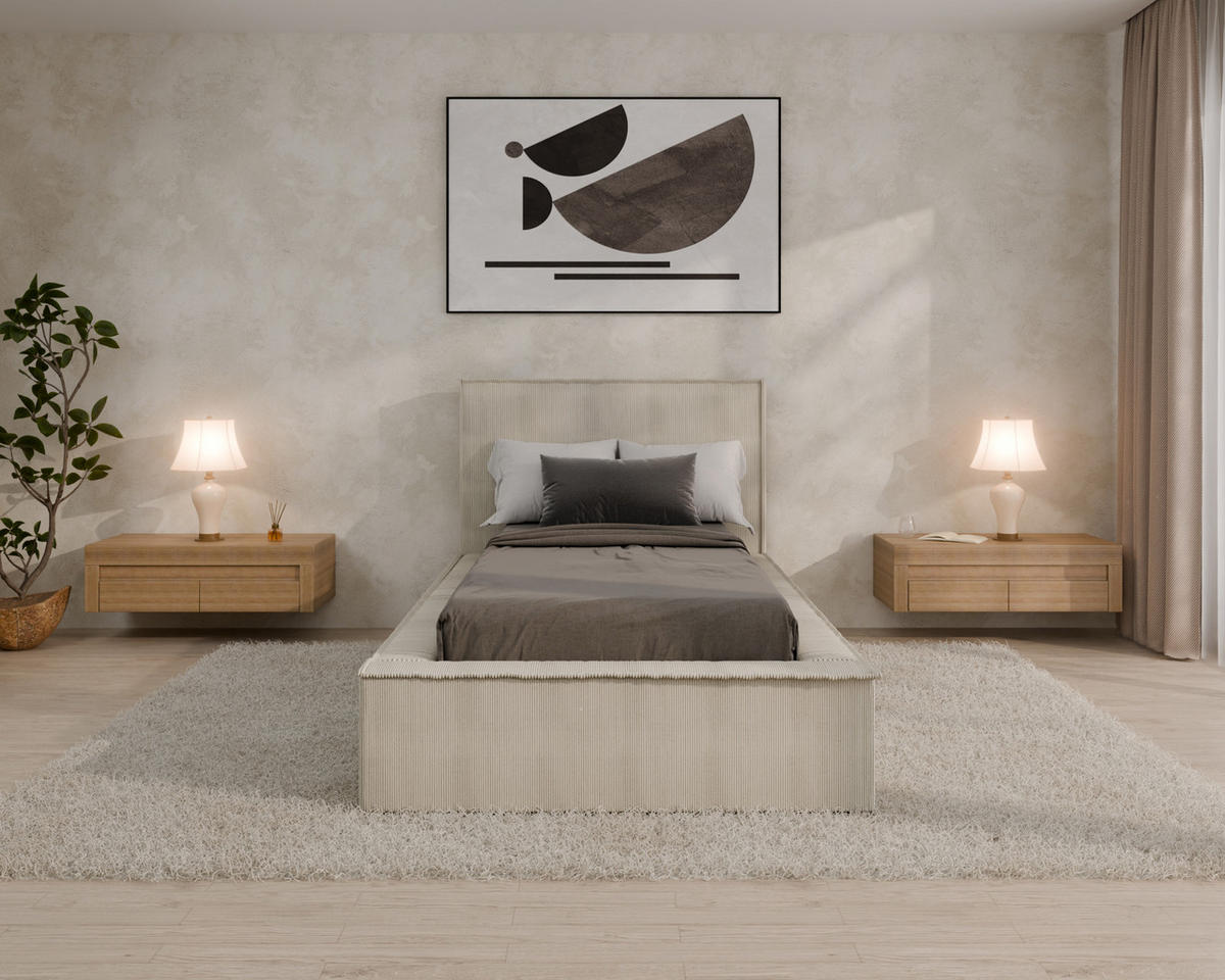 POLSTERBETT SANA 90x200cm, ohne Matratze, beige - Beige, Holz (90/200cm) - Homesy