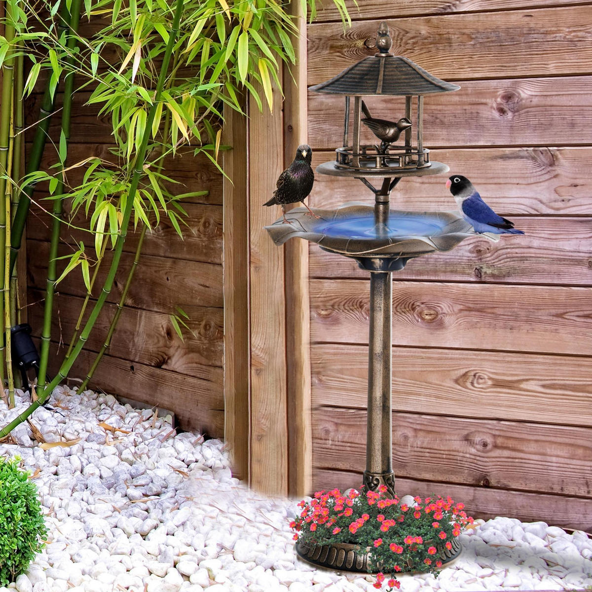 VOGELBAD DE-13737 3-in-1 mit Vogeltränke und Pflanzschale Bronze - Bronzefarben, Kunststoff (50/113/50cm) - ComfortXL