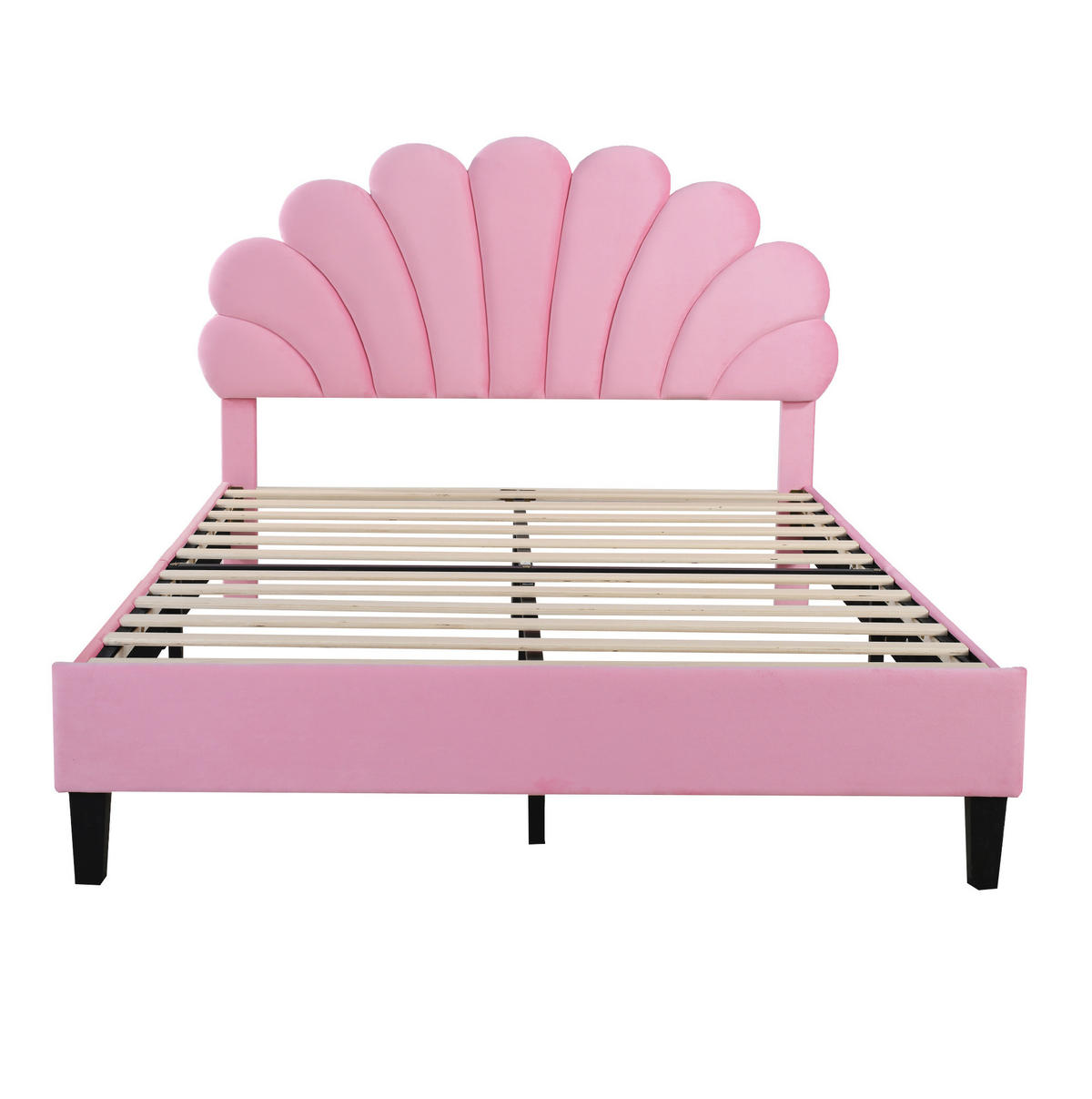 POLSTERBETT 140x200 cm Pink mit Samtbezug, Blumen-Kopfteil und Lattenrost - Rosa, Textil (140/200cm) - IVMEU