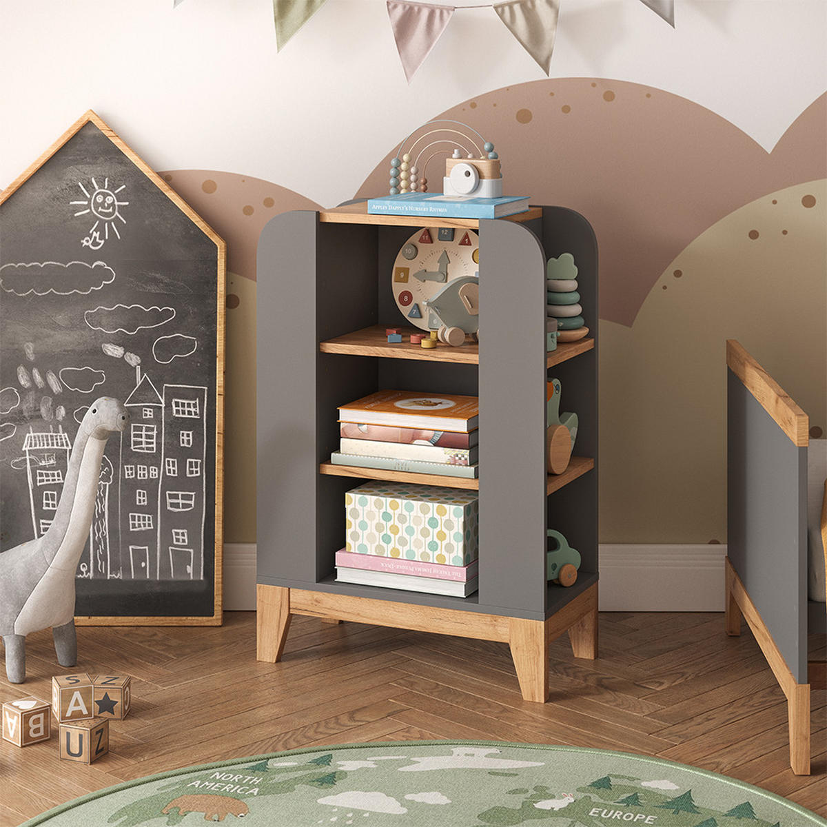 KINDERREGAL Malia Grau 60 x 88 cm mit 9 fächern - Hellgrau/Grau, Holzwerkstoff (60/88/30cm) - VitaliSpa