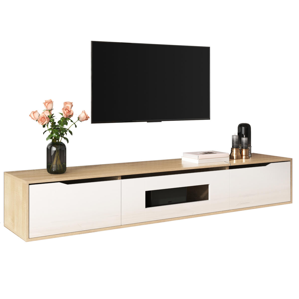 TV-BOARD Weiß und Holzfarben 180/30/35 cm mit LED-Beleuchtung - Weiß, Holzwerkstoff (180/35/30cm) - PANGIVO