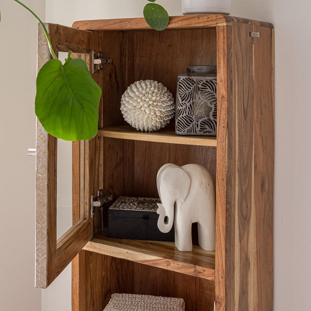 BADEZIMMERSET - 3-teilig - Akazie teilmassiv - Ecru / Akazie - Akaziefarben, Holz/Holzwerkstoff (130/180/30cm) - home24